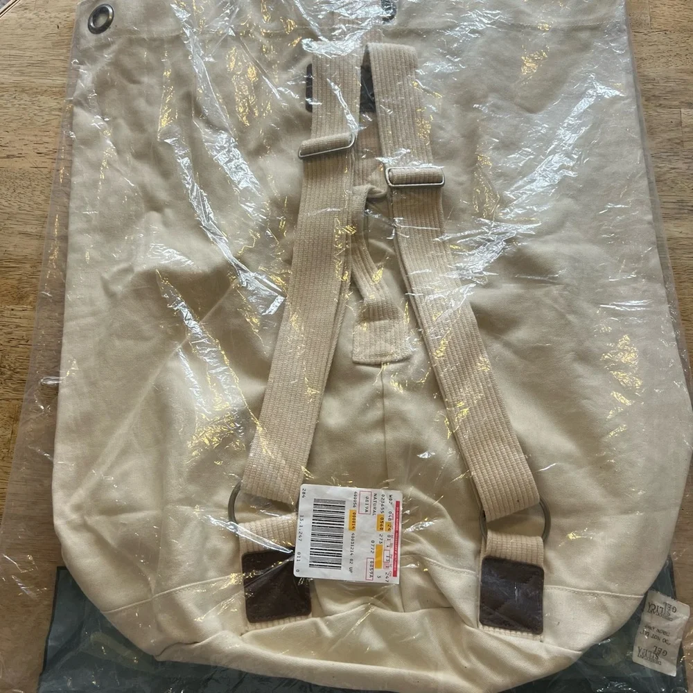 Eddie Bauer NIB XL Cream Canvas Backpack Duffle Army Bag 100% cotton